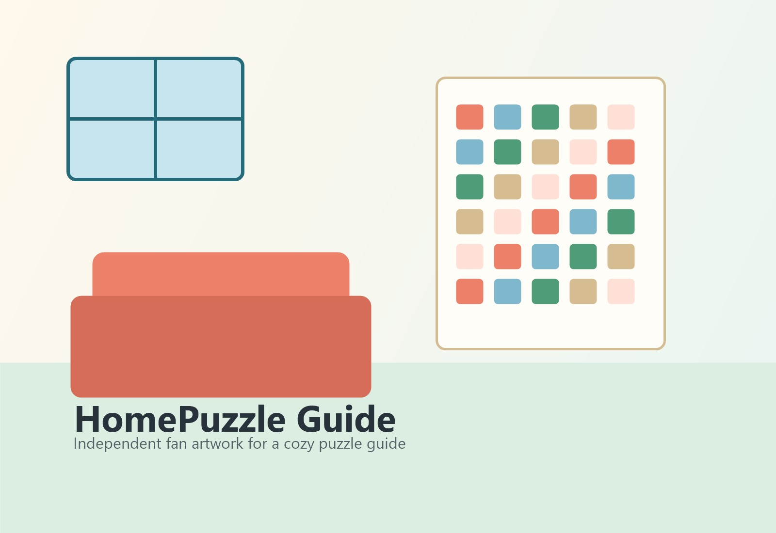 Cozy illustrated room with puzzle tiles and renovation notes